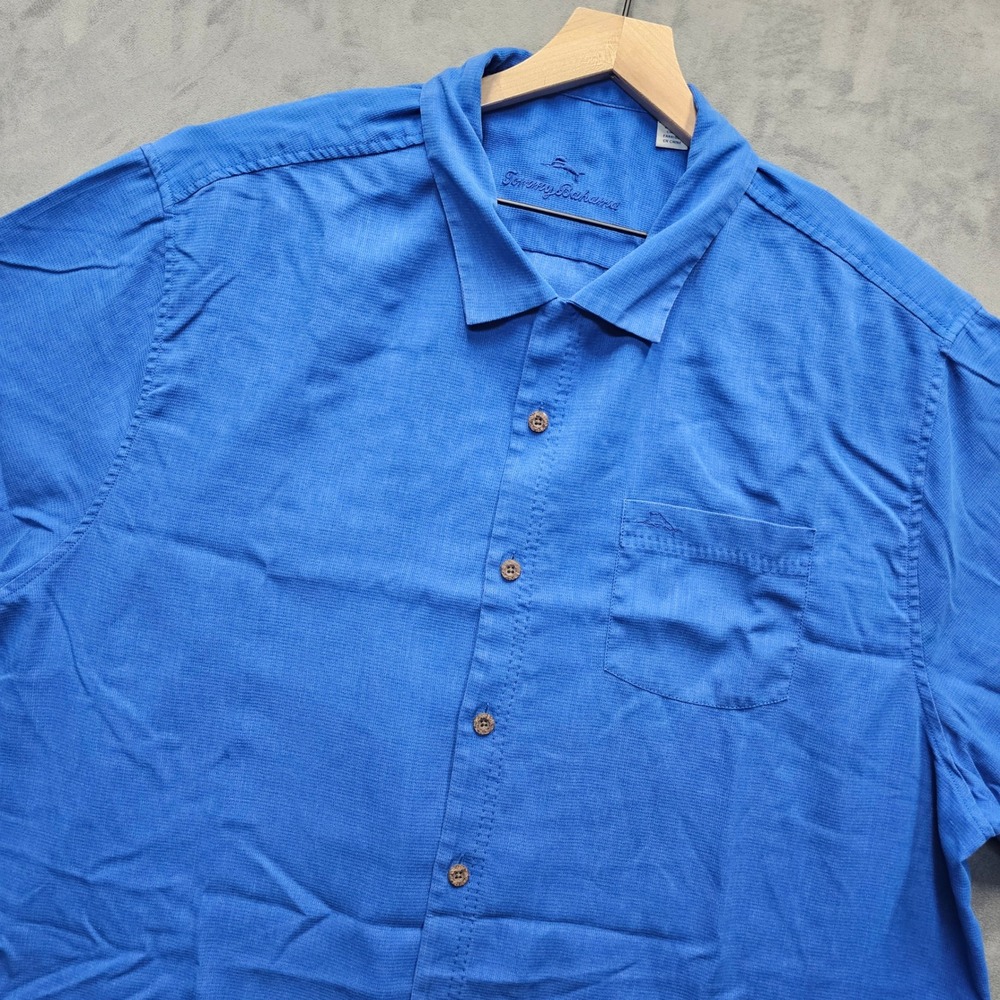 Tommy Bahama IslandZone Mens 2XL Blue Silk Blend Short Sleeve Button Up Shirt